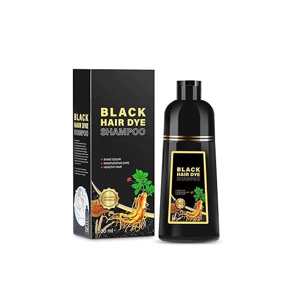 Black Hair Dye Shampoo 3 in 1 for Gray Hair, Herbal Women Men, Grey Coverage 500ml (Black)