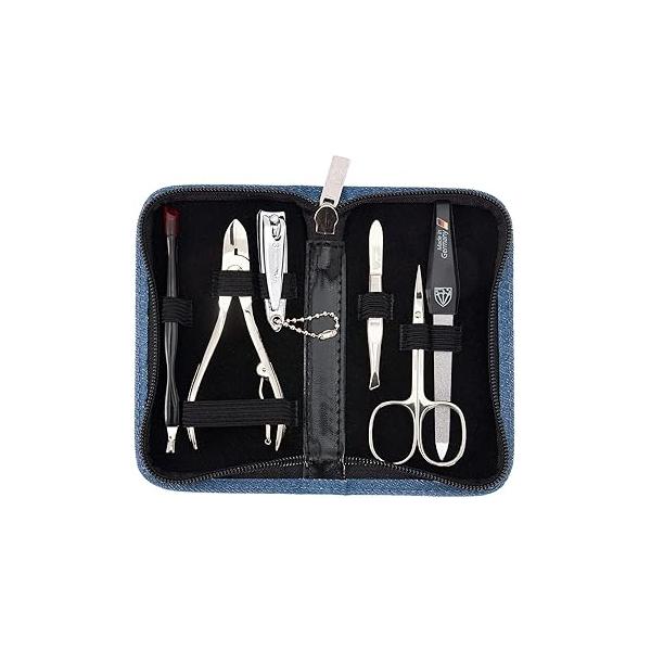 3 Swords Germany - brand quality 6 piece manicure pedicure grooming kit set for professional finger & toe nail care scissors clipper fashion leather case in gift box, Made Solingen (83202)