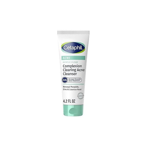 Cetaphil Gentle Clear Complexion-Clearing BPO Acne Cleanser with 2.6% Benzoyl Peroxide, Creamy and Soothing for Sensitive Skin, Suitable All Skin Types, 4.2oz