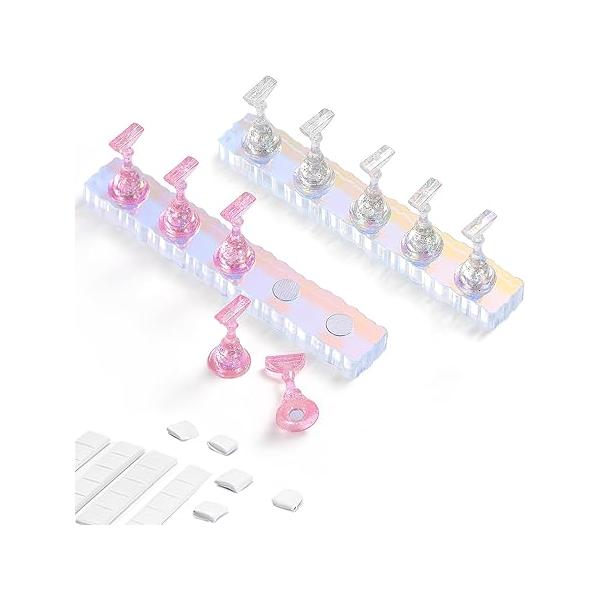 Etercycle 2 Set Nail Holder for Display Painting Nails - Aurora Acrylic Magnetic Practice Stand Fake Press On with Reusable Adhesive Putty (Aurora Pink)