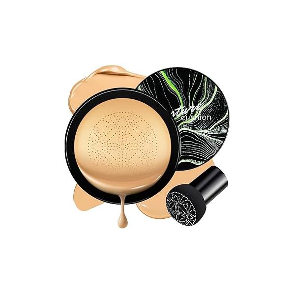 Air Cushion CC Cream Foundation - Mushroom Head BB Face Makeup Moisturizing Concealer Brighten Long-Lasting, Even Skin Tone for All Types (Medium Deep, 1 PCS)