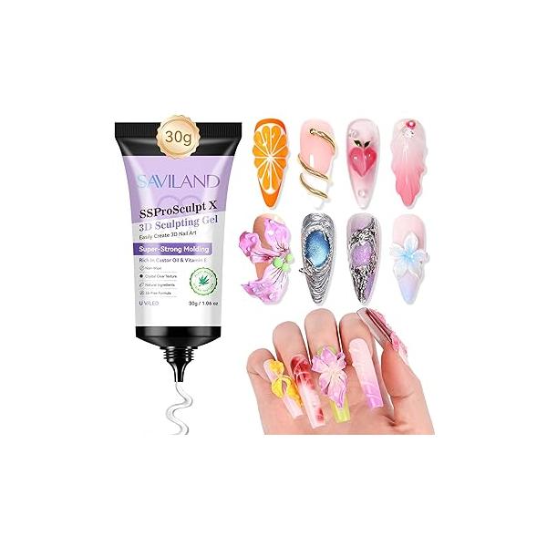 SAVILAND SSPro X 3D Nail Gel: 30g Super Strong Molding No Wipe Clear Sculpting Gel for Art Sculpture Drawing Painting Carving Decoration Rhinestone Glue Home Salon Manicure DIY