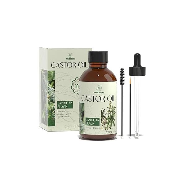 ARVIDSSON 100% Pure Jamaican Black Castor Oil for Hair Growth, Eyelashes, Eyebrows - 4 Fl Oz, Cold Pressed Oil, Body Skin & Scalp Moisturizer