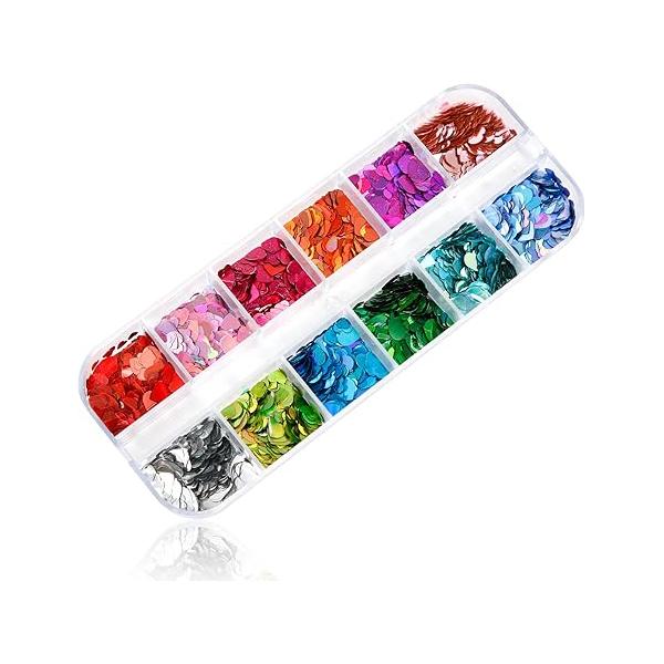 12 Colors Heart Glitter Nail Sequins, Valentines Stickers Confetti Charms Designs Love Flakes Decals for Manicure Makeup DIY Decorations (3 Sizes)