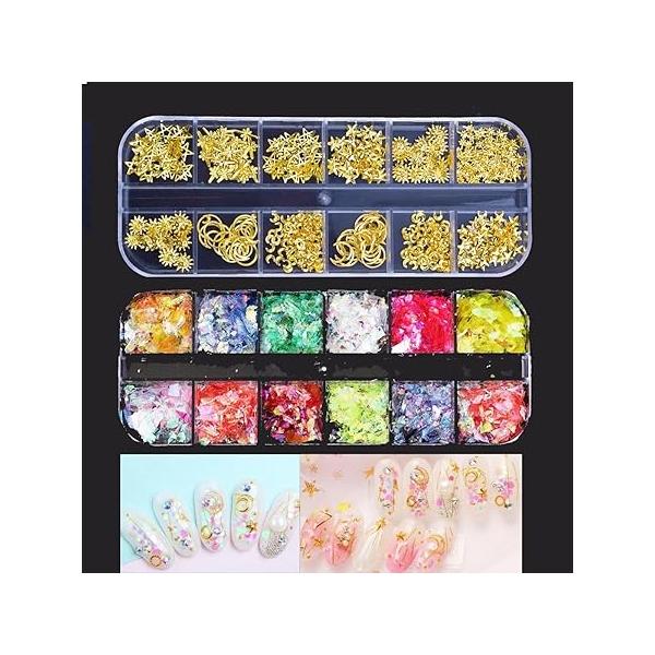 2 Boxes 24 Colors Chameleon Holographic Glitter Mermaid Nail Art Sequins, 3D Flakes Laser Gradient Design, Shiny Glitters Powder Accessories for Women Manicure DIY Decorations A