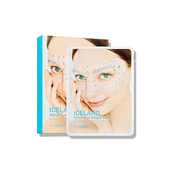 THESAEM Iceland Glitter Eye Goggle Mask - Refreshing & Hydrating Korean Patch for Puffy Eyes Vitamin Hyaluronic Acid Tencel Hydrogel Sheet Gift Women 10ea
