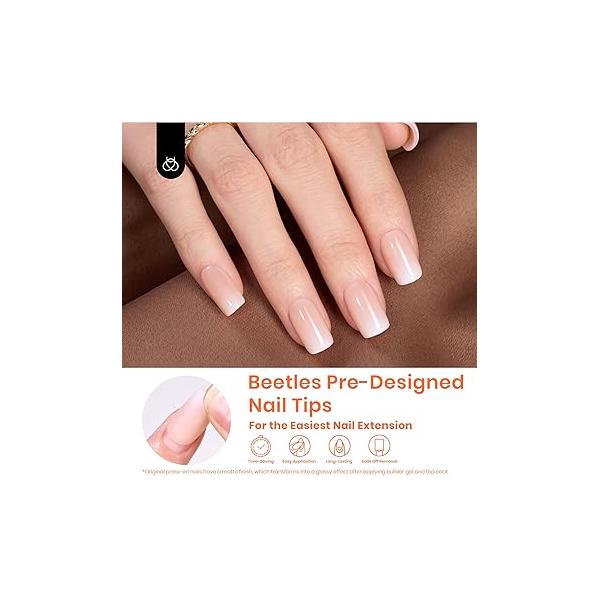 Beetles Ombre French Gel Nail Tips: 210Pcs Pink Press On Nails Short Coffin Kit Gifts for Women Fit Perfectly 4 in 1 Pre-applied Tip Primer & Base Coat Extension Designs
