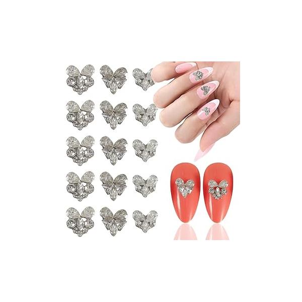 SILPECWEE 60pcs Snowflake Nail Charms for Christmas Winter Shine Jewels 3d Art Holiday Nails Design Rhinestone Crystal Decoration Accessories