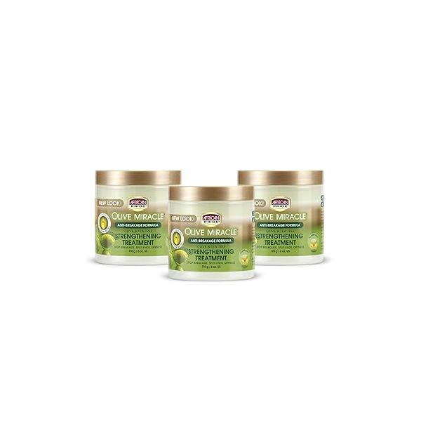 African Pride Olive Miracle Anti-Breakage Crème (3 Pack) - Contains & Tea Tree Oil to Help Stop Breakage, Split Ends Hair Dryness, 6 oz