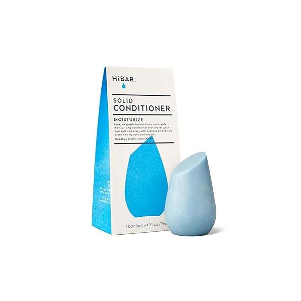 HiBAR - Moisturize Conditioner Bar For Dry, Frizzy Hair Deeply Nourishing & Hydrating With Coconut Oil, Cocoa Butter, Rice Protein, Vitamin B5 -Soap, Plastic Sulfate-Free -Vegan -1 Solid