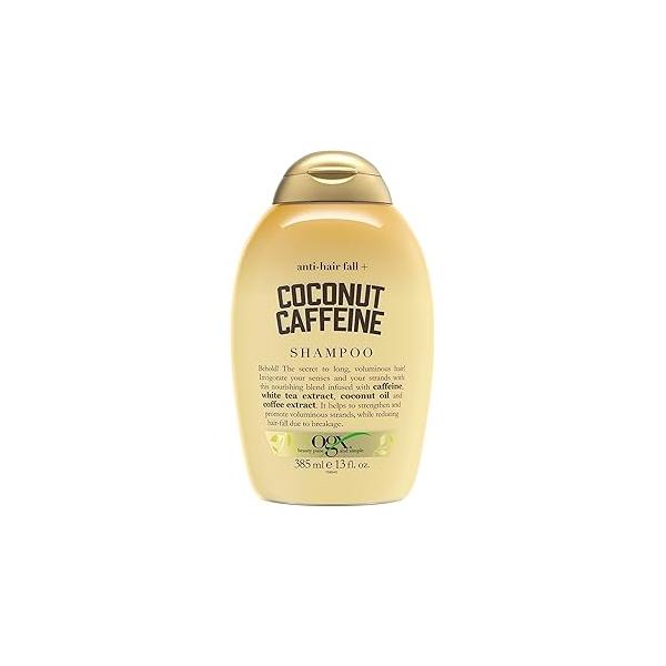 OGX Anti-Hair Fall + Coconut Caffeine Strengthening Shampoo with Caffeine, Oil & Coffee Extract, 13 Fl Oz