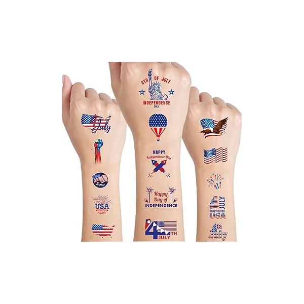 4th of July Independence Day Tattoo Sticker USA American Flag Hat Statue Liberty Patriotic Design Fake Tattoos Memorial Waterproof Face Body Arm Party Supplies for Kids Adult