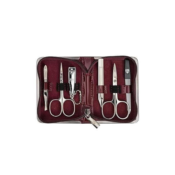 3 Swords Germany - brand quality 6 piece manicure pedicure kit set for professional finger & toe nail care with synthetic leather case Made in colored