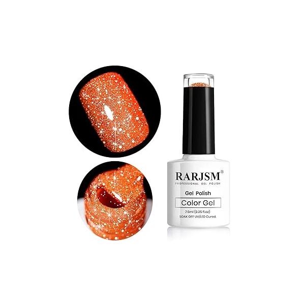 RARJSM Orange Gel Nail Polish, 1Pcs 7.5ml Color Reflective Polish Soak Off Neons Spring Summer Diamond Shimmer Art Manicure Salon DIY at Home