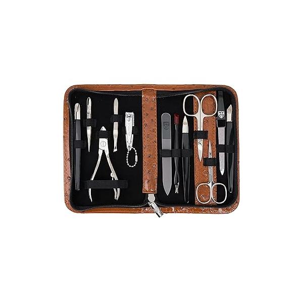 3 Swords Germany - brand quality 12 piece manicure pedicure grooming kit set for professional finger & toe nail care with red synthetic leather case - Made in