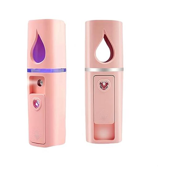 2 Pieces Handy Nano Mist Sprayer Portable Facial Mister Face Steamer Atomization Mini Eyelash Extensions USB Rechargeable Moisturizing & Hydration for Skin Care (2 Pink)
