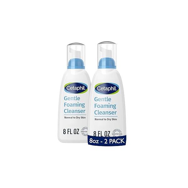 Cetaphil Oil Free Gentle Foaming Cleanser For Dry to Normal, Sensitive Skin, 8oz Pack of 2, Made with Glycerin and Vitamins B5 E, Dermatologist Tested, Hypoallergenic, Soap Fragrance