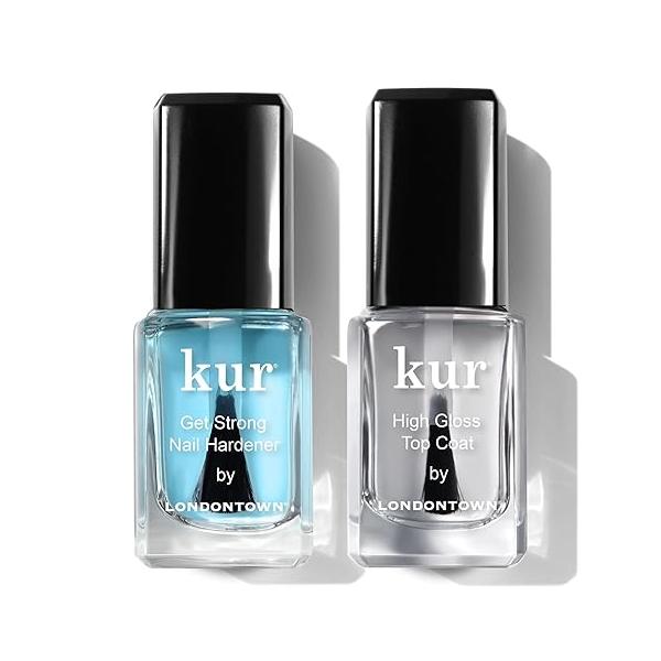 LONDONTOWN Strength & Shine Duo - Get Strong Nail Hardener and High Gloss Top Coat Manicure Care Set, 0.40fl oz