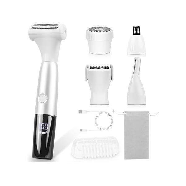5 in 1 Bikini Trimmer for Women - Electric Razors Women, Cordless Rechargeable Shaver, IPX7 Waterproof Wet Dry Lady Body Hair Remover Face Nose Eyebrow Arm Leg Pubic Armpit
