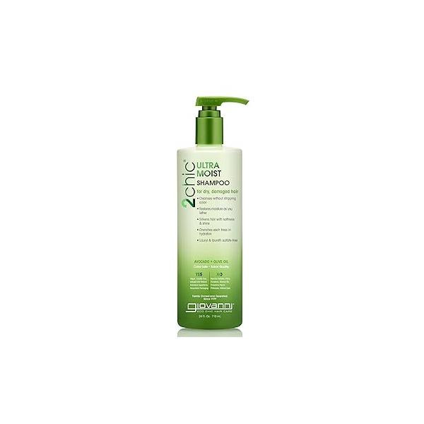 GIOVANNI 2chic Ultra-Moist Shampoo - Avocado & Olive Oil, Creamy Hydration Formula, Enriched with Aloe Vera, Shea Butter, Botanical Extracts, No Parabens, Color Safe 24 oz