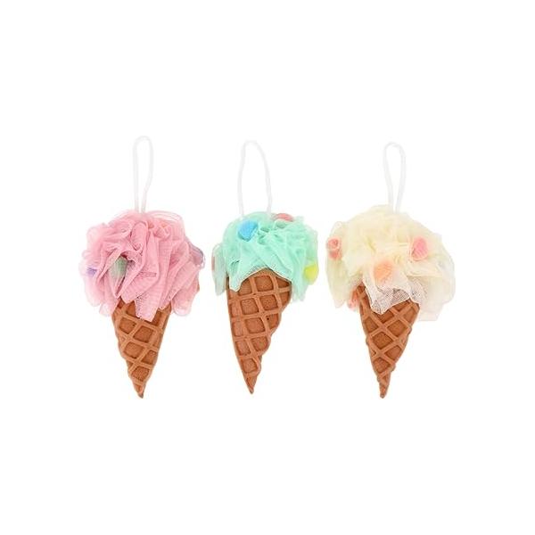 3 Pcs Ice Cream Bath Shower Sponge Balls in Assorted Colors for Gentle Exfoliation and Luxurious Cleansing Experience