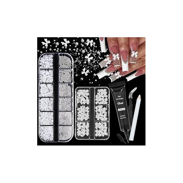 Nail Art Pearls with Rhinestones Glue Gel Flatback Charms Luxurious Supplies Accessories Gold Silver Gems Jewelry for Women Design