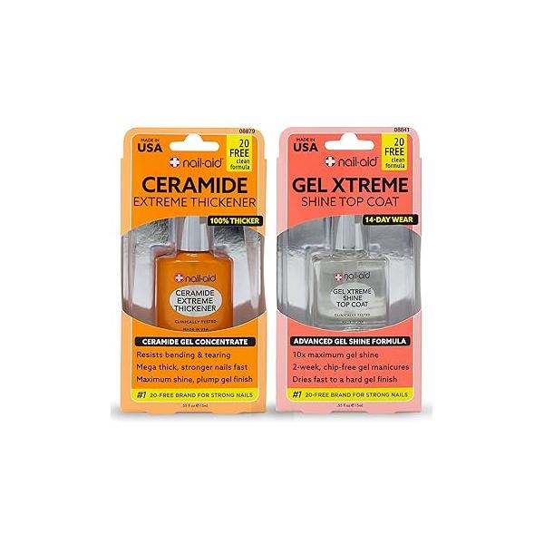 NAIL-AID Ceramide Extreme Thickener + Gel Top Coat, Clear, 2 Count