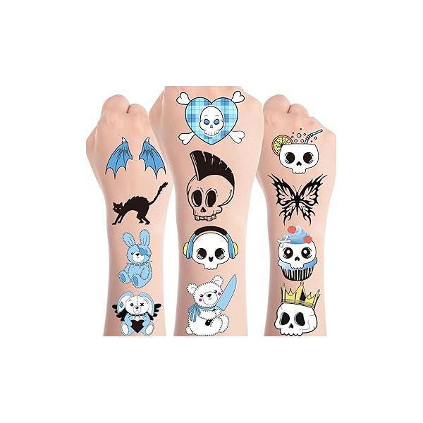 200+ Bad Two the Bone Temporary Tattoos, Cute Black White Skeleton Skull Tattoo Stickers for Boys, Birthday Party Favors Goodie Bag Fillers Supplies Decorations, School Prizes Rewards Gifts