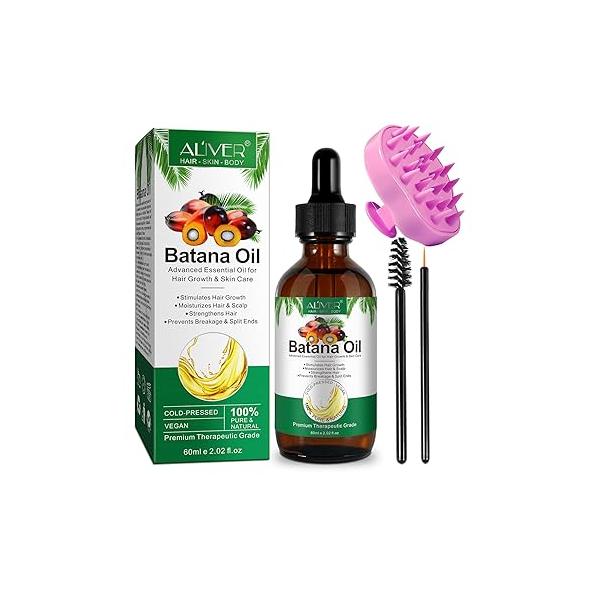 Batana Oil for Hair Growth, with Scalp Massager, 100% Pure Natural, Dr Sebi from Honduras Reduces Loss, Repairing Damaged Hair, Skin Care, All Types