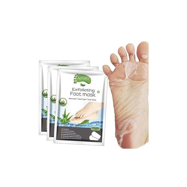 Foot Peel Mask 3 Pack， Exfoliator Off Calluses Dead Skin Callus Remover，Baby Soft Smooth Touch Feet-Men Women (Aloe Vera)