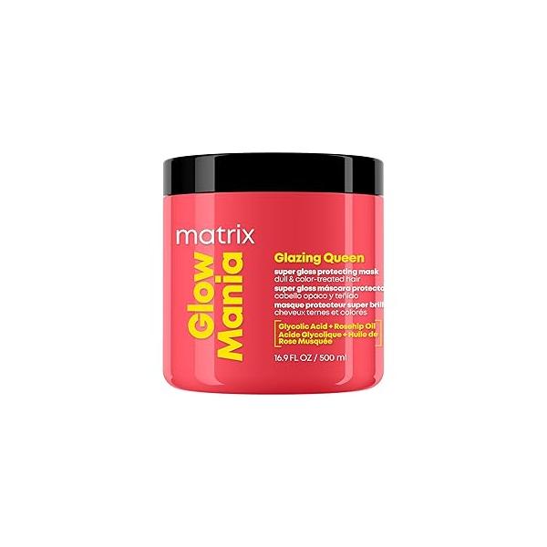 MATRIX Glow Mania Super Gloss Protecting Mask - Protects and Shine, With Glycolic Acid & Rosehip Oil, For Dull Color-Treated Hair, 16.9 Fl Oz