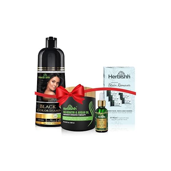 Herbishh Hair Color Shampoo for Gray - Natural Dye Colors in Minutes Lasts Up To 3-4 Weeks 500ML 3-In-1 Colors, Cleanses, and Conditions (Black)