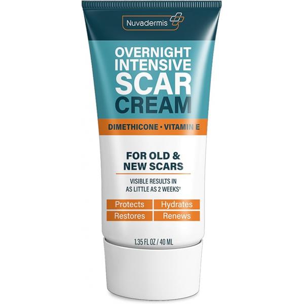 NUVADERMIS Overnight Intensive Scar Cream - Reduces Appearance of Scars & Blemishes, Hydrates Nourishes Skin, Night Repair Formula for Face Body 1.35 Fl Oz