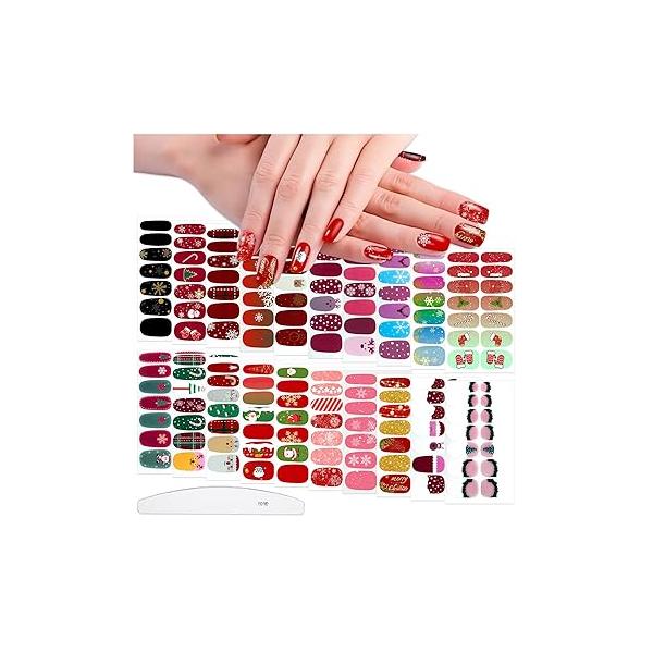 WOKOTO 20 Sheets Christmas Full Cover Nail Polish Stickers Santa Clause Reindeer Snowflakes Strips For Holiday Gel Wraps