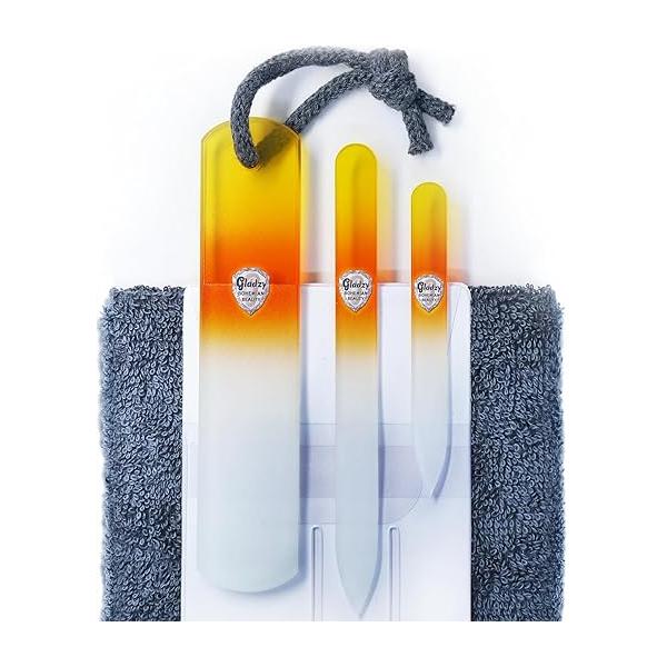 GLADZY Genuine Czech Glass Nail File Set - Callus Remover Foot Rasp, Double Sided Different Grit Surface, Professional Manicure and Pedicure Tools for Natural Nails, Shaper, Ethically Made in EU