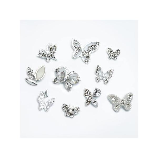 3D Butterfly Nail Rhinestones 20 Pcs Crystals Diamonds Large Bow Silver Metal Charms Gems Stones for Art Beauty Design Decoration Craft Jewelry DIY