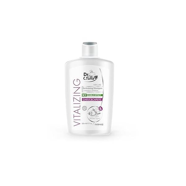 FARMASİ Dr. C. Tuna Vitalizing Garlic Shampoo, Natural Hair Treatment for Growth, Prevents Loss, Stimulates Relieves Itchy Scalp with Capixyl, and Coconut Oil, 17 fl. oz / 500 ml
