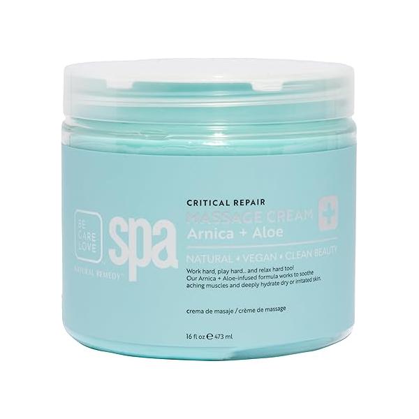 Be Care Love Spa Critical Repair Massage Cream with Organic Arnica and Aloe Natural Vegan Clean Beauty Made in USA 16 fl oz