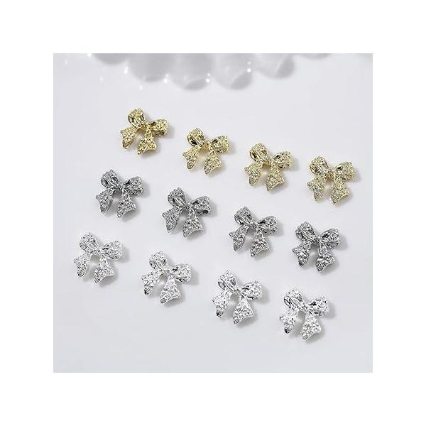 30pcs 3D Metal Bow Charms for Acrylic Nails - Gold, Silver, Gray Alloy Knot Art Accessories Cute Kawaii Tie Jewels Women Girls Manicure