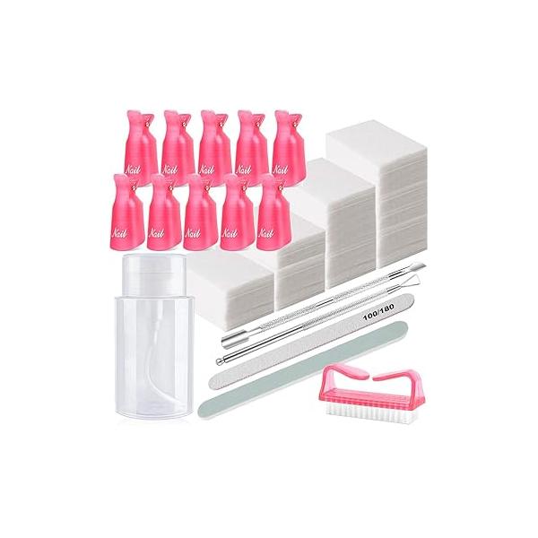 HiMo 10PC Plastic Acrylic Nail Art Soak Off Cap Clip UV Gel Polish Remover Wrap Tool (Pink)
