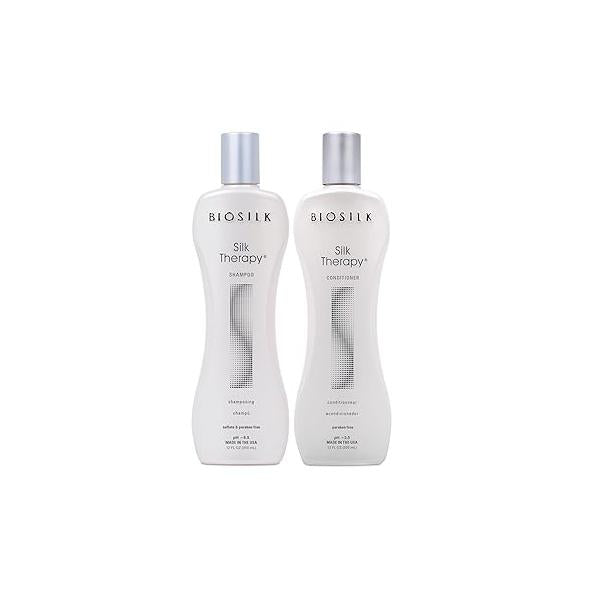 BioSilk Silk Therapy Duo Set Shampoo & Conditioner, Gentle Cleansing Haircare For Amazing Shine, Sulfate, Paraben, Cruelty-Free, 12 Oz (Pack of 2)