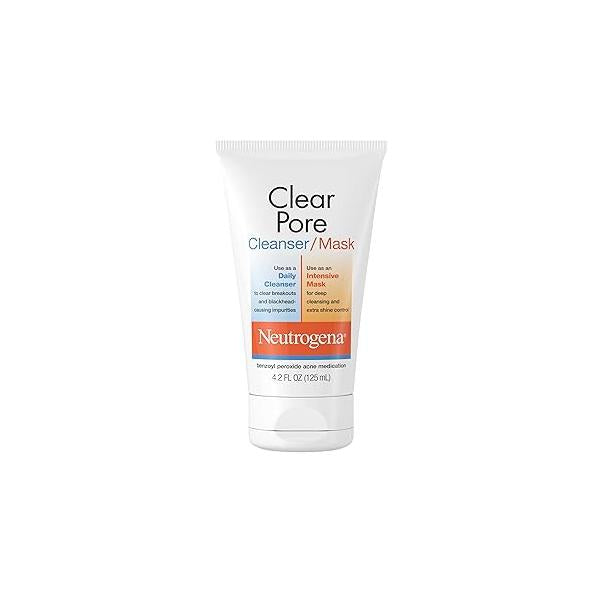 Neutrogena Clear Pore 2 in 1 Facial Cleanser/Face Mask with Kaolin & Bentonite Clay 3.5% Benzoyl Peroxide Acne Treatment Medication, Daily Face Wash Shine Control Mask, 4.2 fl. oz, 3 Pack