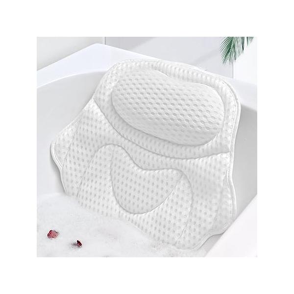 Bath Pillow Bathtub Pillow, Luxury Pillows for Tub Neck and Back Support, Headrest with Laundry Bag, Accessories Women Relaxing Spa Gifts, White