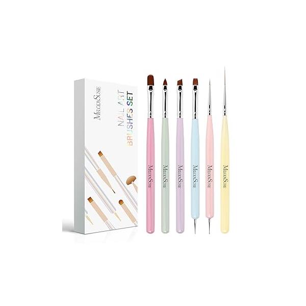 MelodySusie Nail Art Brushes Set,6pcs Design Pen Painting Tools with Extension Gel Brush, Polish Builder Brush,Liner Carved and Dotting for Home DIY Salon Use