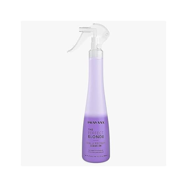 Pravana The Perfect Blonde Seal & Protect Leave-In Conditioner Spray Treatment Detangler | Neutralizes Brassy, Yellow Tones For Color Treated Hair Chromasilk Enhances Shine Protection Vegan