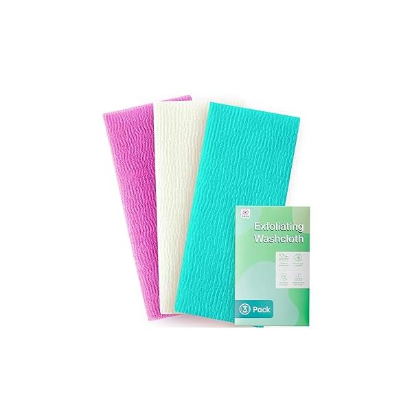 3 Pieces Exfoliating Washcloth Shower Towel African Net Sponge Japanese Wash Cloth Face Loofah Body Scrubber for Exfoliation