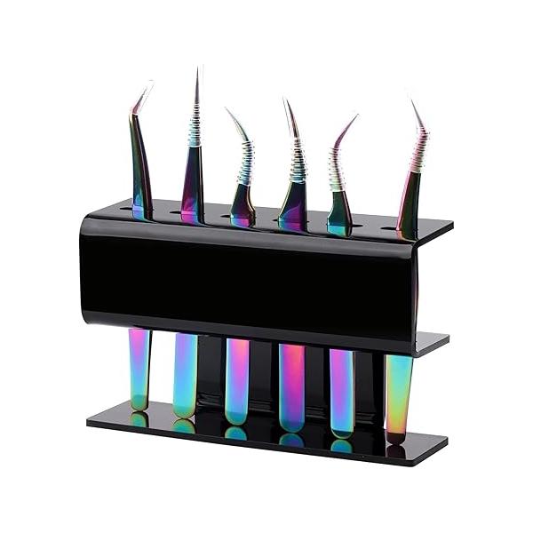 Lash Extension Supplies GEMERRY Tweezer Holder Stand for Eyelash Accessories Tools Acrylic Display Storage 6 Pcs Tweezers Shelf (Black)