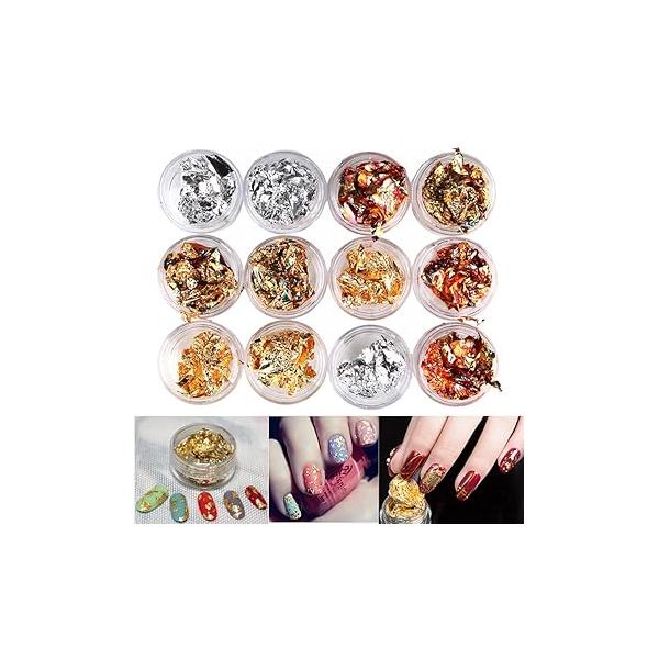 12 Pot/Set Nail Art Gold Silver Paillette Flake Chip Foil DIY Glitter Decal Acrylic UV Gel Decoration