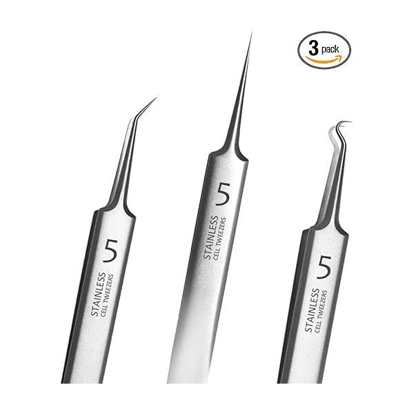 3Pcs Silver Professional Blackhead Tweezers Kit,Precision Extractor and Acne Removal Tools for Facial Care，Comedone Popper Set with Storage Box, Skin Care