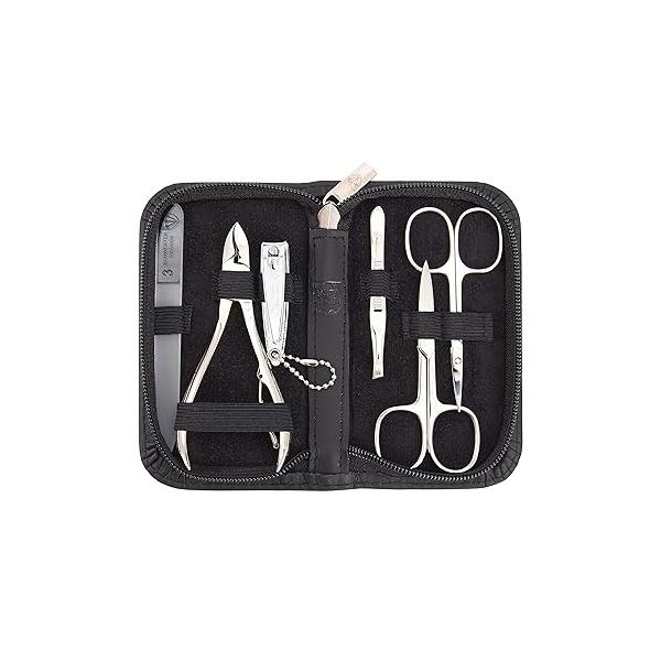3 Swords Germany - brand quality 6 piece manicure pedicure grooming kit set for professional finger & toe nail care scissors clipper genuine leather case in gift box, Made Solingen (02266)